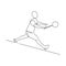 continuous line drawing of a person playing badminton sport game