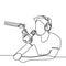 Continuous line drawing of podcast recording. A man record his voice with microphone