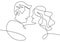 Continuous line drawing. Portrait of Romantic couple. Lovers theme concept design. One hand drawn minimalism. Metaphor of love
