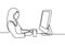 Continuous line drawing of professional young business woman using computer laptop work. Professional young manager girl working