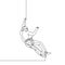 Continuous line drawing of rock climbing sport. Person climb up across wall