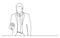 Continuous line drawing of standing businessman checking mobile phone