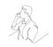 Continuous line drawing of standing man emotionally speaking on cell phone. Businessman speaking on his phone. One