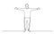 Continuous line drawing of standing man spreading arms
