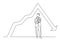 Continuous line drawing of standing thinking man with decreasing graph