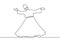 Continuous line drawing Sufi dancing. One hand drawn Islamic traditional whirling dervish