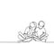 continuous line drawing of teenager reading book. Concept of young children read books one hand drawn vector illustration