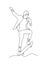 Continuous line, drawing of a teenager riding a skateboard. Simple hand drawn, vector illustration. One continuous line drawing of