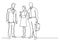 Continuous line drawing of three business professionals standing confident