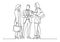 Continuous line drawing of three business professionals standing discussion