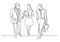 Continuous line drawing of three business professionals walking talking