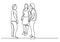 Continuous line drawing of three coworkers standing and talking