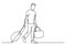 Continuous line drawing of traveler walking rolling bag on wheels