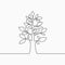 Continuous line drawing of tree with leaf. One line wood, plant and leaves. Hand-drawn illustration for logo, emblem.