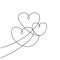 Continuous line drawing two hearts embracing, Black and white wedding vector minimalist illustration of love concept minimalism