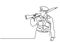 Continuous line drawing of uniformed police officer on duty. A senior policeman stands with a gun in his hand isolated image