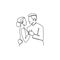 continuous line drawing of valentine couple falling in love concept vector