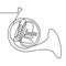 Continuous Line Drawing of Vector Brass wind musical instrument. French horn. Single line icon.