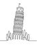 Continuous Line Drawing of Vector Italian landmark Piza Tower, Italy. Vector illustration, simple linear travel concept