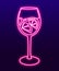 Continuous line drawing. Vector neon sign Wineglass with wine or coctail. One Line art of wine glass with citrus Fun
