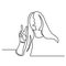 Continuous Line Drawing of Vector Sign of victory. The gesture of the hand one line. Girl shows Two fingers raised up