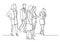 Continuous line drawing of walking team of professionals talking