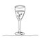 Continuous line drawing. Wineglass with wine.