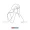 Continuous line drawing of Woman covers her face with her palms. The girl is crying. Sorrow. Grief. Misfortune. Template for your