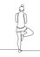 Continuous line drawing. Woman doing exercise in yoga pose. Tree pose. Standing with one leg. Training body balance. The most