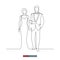 Continuous line drawing of A woman in an evening dress walks next to a man in a tuxedo. Template for your design works. Vector