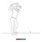 Continuous line drawing of Woman playing golf. The girl swings a stick to hit the ball. Template for your design. Vector