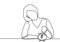 Continuous line drawing a woman puts a coin in a pig piggy bank.Young girl saving money in her piggy bank. Business finance one