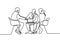 Continuous line drawing of work team having meeting. Business meeting and discussion. Three persons talking each other. Interested