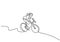 Continuous line drawing of young energetic sporty woman bicycle racer focus train her skill at cycling track. Athletic girl