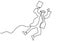 Continuous line drawing of young happy male student jumping to celebrate his final exam result graduation hand drawn art