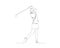 Continuous line drawing of young woman playing golf. Single one line art concept of professional golfer swinging the stick to hit