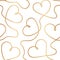 Continuous line hearts. Gold heart seamless pattern. Elegant outlined golden heart. Contemporary outline heart background for wedd