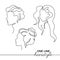 Continuous Line Illustration with Female Profiles and Hairstyles. Minimalist Art. Vector Logo Template