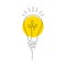 Continuous line light bulb icon. Hand drawing linear sketch of yellow lamp, business idea, brainstorm inspiration concept