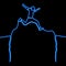 Continuous line man jumping over cliff neon