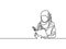 Continuous line muslim woman studentr read a book. Vector illustration.