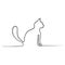 Continuous line sitting cat with fluffy tail. Side view cat. Vector illustration.