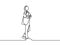 Continuous line student standing girl. First day of college. Vector illustration.