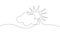 Continuous line sun cloud art. Single line sketch sunny summer travel concept. Icon cloudy sky weather happy holiday