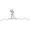 Continuous line woman standing up on paddle board. Vector illustration.