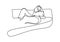 Continuous one art line drawing sketch of sleeping woman. Hand drawn design of female having a sleep in coach after daily activity