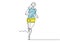 Continuous one drawn line silhouette of running athlete girl runner minimalism design with colors. Vector woman run on street
