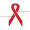 Continuous one line of badge ribbon. Support and prevent HIV Aids isolated on white background. World HIV Aids day 1 December.