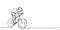 Continuous one line cyclist rider on bicycle. Men`s fitness sports athletes ride bicycles. Young bicycle rider down the hill at