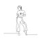 Continuous one line dancing woman in sexy pose. Vector illustration.